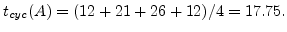 $ t_{cyc}(A)=(12+21+26+12)/4=17.75.$